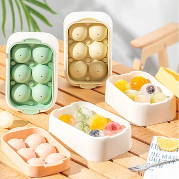 6-cell Round Ice Cube Home Mold with Lid Summer Cooling Juice Drink Whiskey Ice Ball Maker Kitchen Gadgets PP Ice Cube Tray