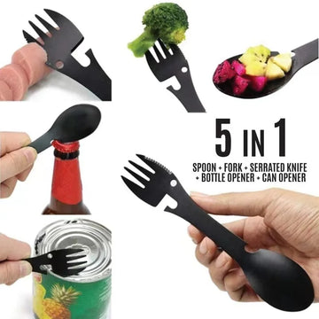 Stainless Steel Multi-functional Knife, Fork and Spoon, Picnic Gadgets, Outdoor Camping Conven, 5 in 1, All-in-1