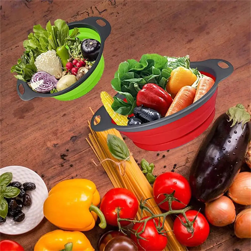 Round Collapsible Colander Silicone Kitchen Fruit Vegetable Washing Basket Strainer Foldable Drainer Kitchen Gadgets Tools