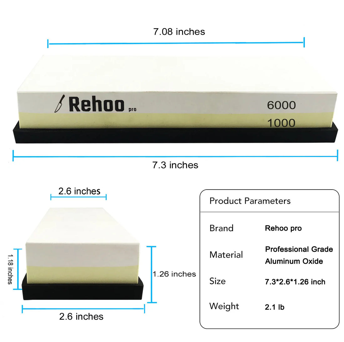 Rehoo Double-sided Whetstone 1000/6000 Mesh + Non-slip Rubber Pad, Chef Wet Stone For Knives, Blades, Waterstone, Kitchen Gadget