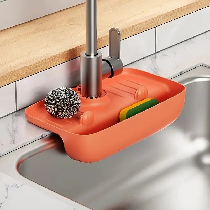 Household Silicone Sink Drain Rack Faucet Splash Proof Drain Rack Water Collecting Pad Sponge Rag Steel Wool Gadget Storage Box